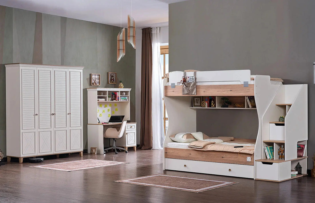 Explorez notre Ensemble chambre jeune lit superposé beige ATLAS