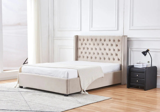 Lit capitonné beige VORIA : l’élégance au cœur de la chambre