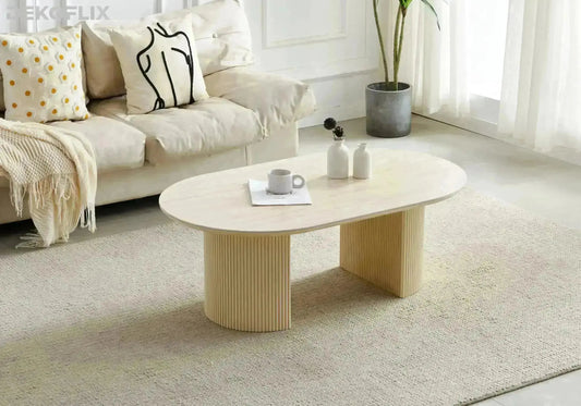 Table basse ovale travertin bois noyer – TERRA