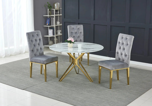 Achetez l'Ensemble Table et chaise dorée marbre blanc IVA Design Pas Cher