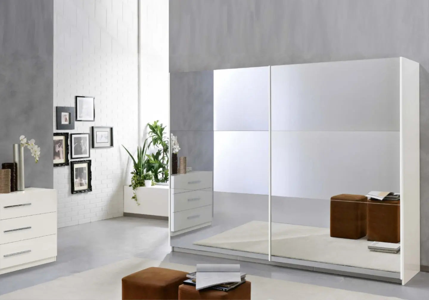 Armoire portes miroir coulissantes laquée gris JAZZ Italian Mobili