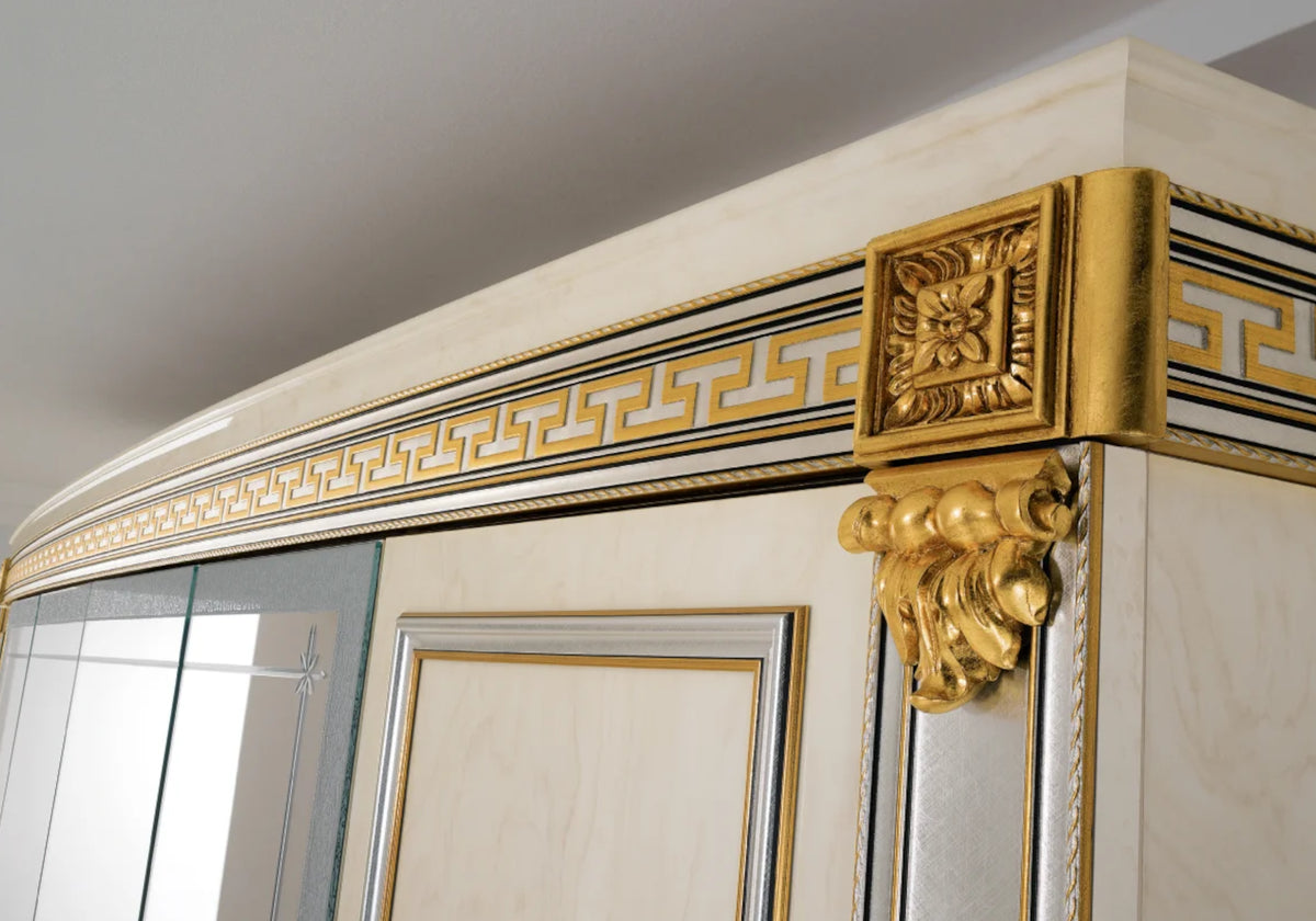 Armoire 4 portes blanc laqué et doré avec miroirs - Liberty