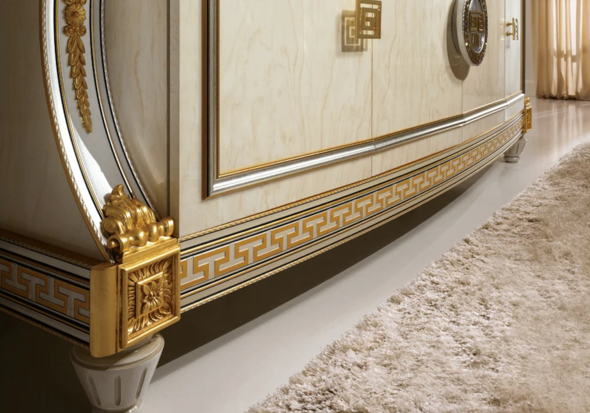 Armoire 4 portes blanc laqué et doré avec miroirs - Liberty