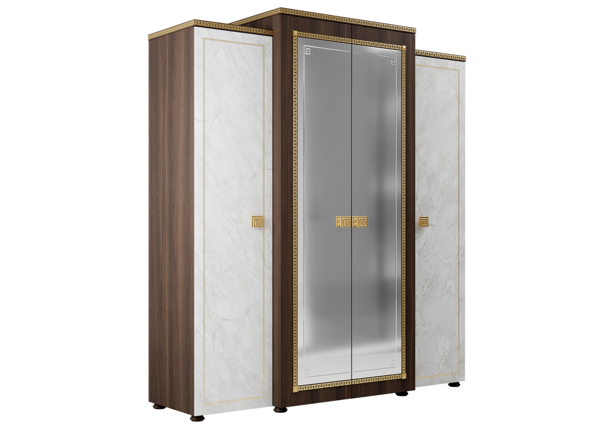 Armoire 4 portes miroir marbre noyer et or 24K - Romantica