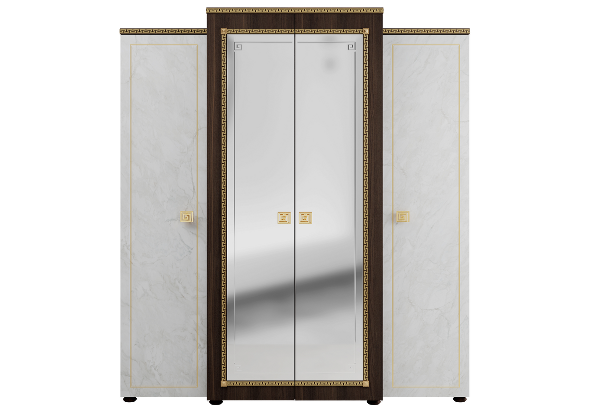Armoire 4 portes miroir marbre noyer et or 24K - Romantica