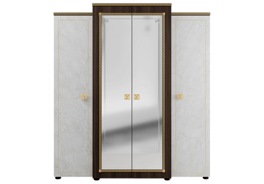Armoire 4 portes miroir marbre noyer et or 24K - Romantica