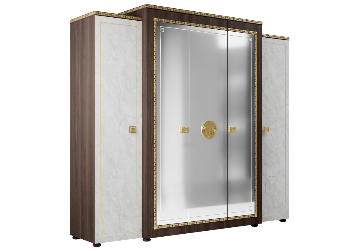 Armoire 5 portes miroir marbre noyer et or 24K - Romantica