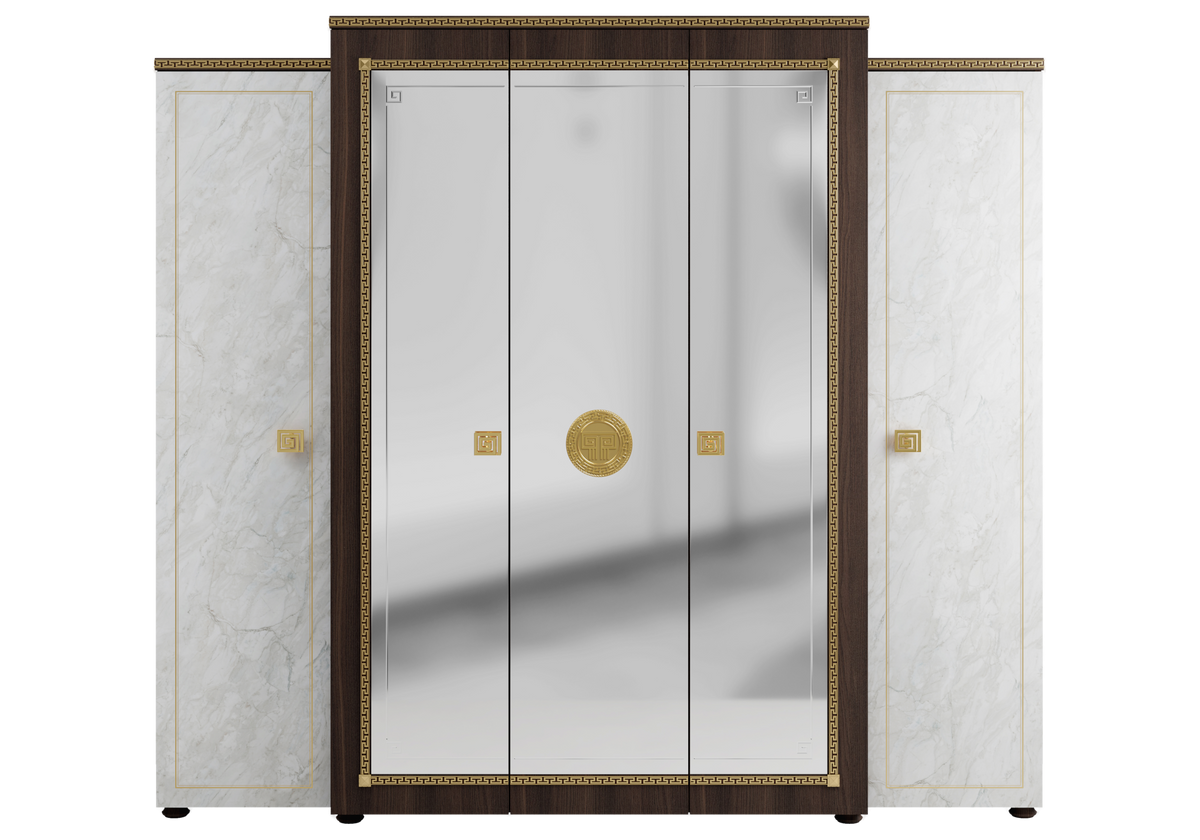 Armoire 5 portes miroir marbre noyer et or 24K - Romantica