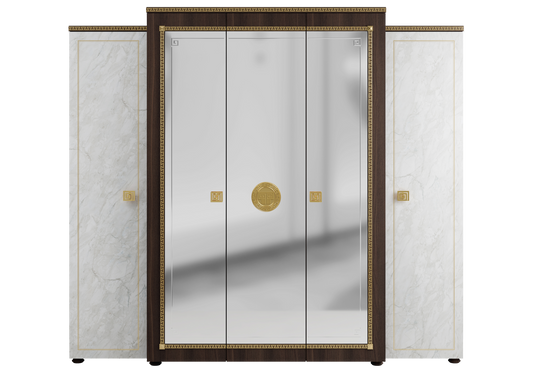 Armoire 5 portes miroir marbre noyer et or 24K - Romantica