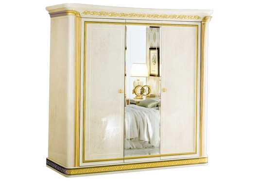 Armoire 3 portes miroir effet marbre ivoire et or – Melodia