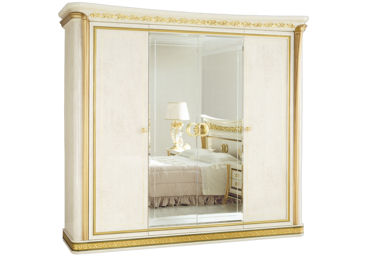 Chambre complète 4 portes effet marbre ivoire et or – Melodia
