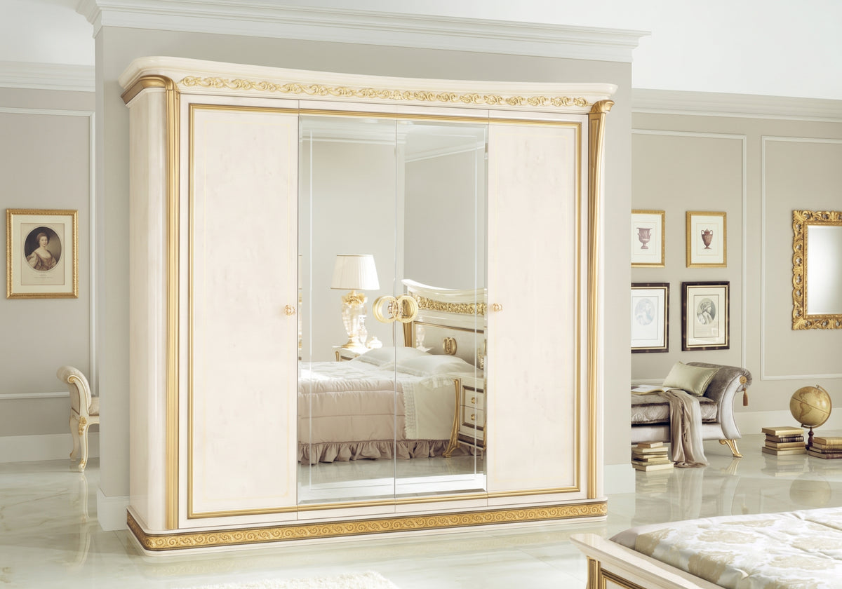 Chambre complète 4 portes effet marbre ivoire et or – Melodia