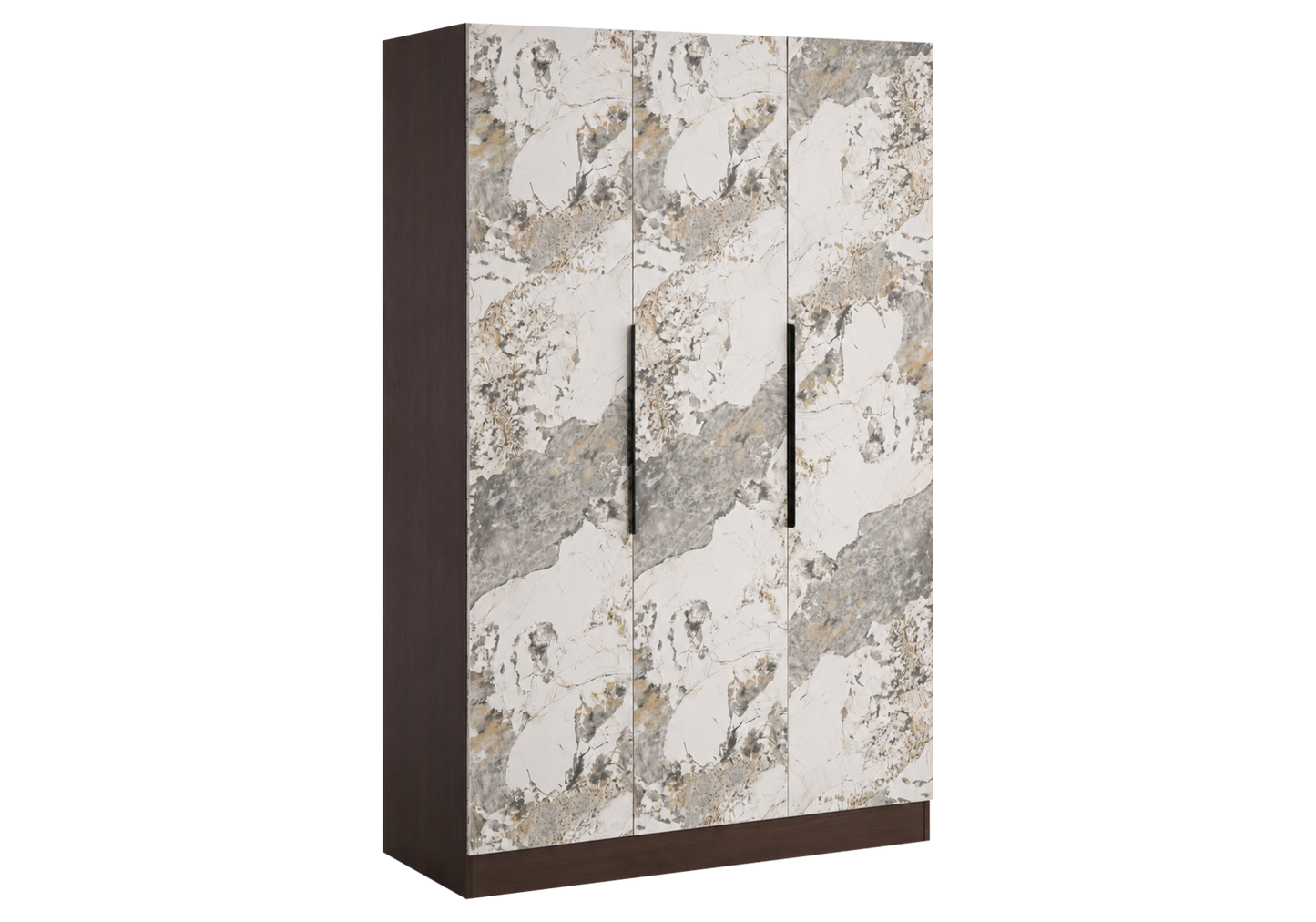 Armoire de rangement 3 portes marbre et noyer - Axel
