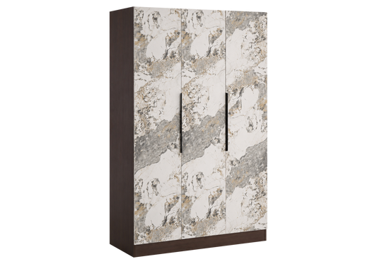 Armoire de rangement 3 portes marbre et noyer - Axel
