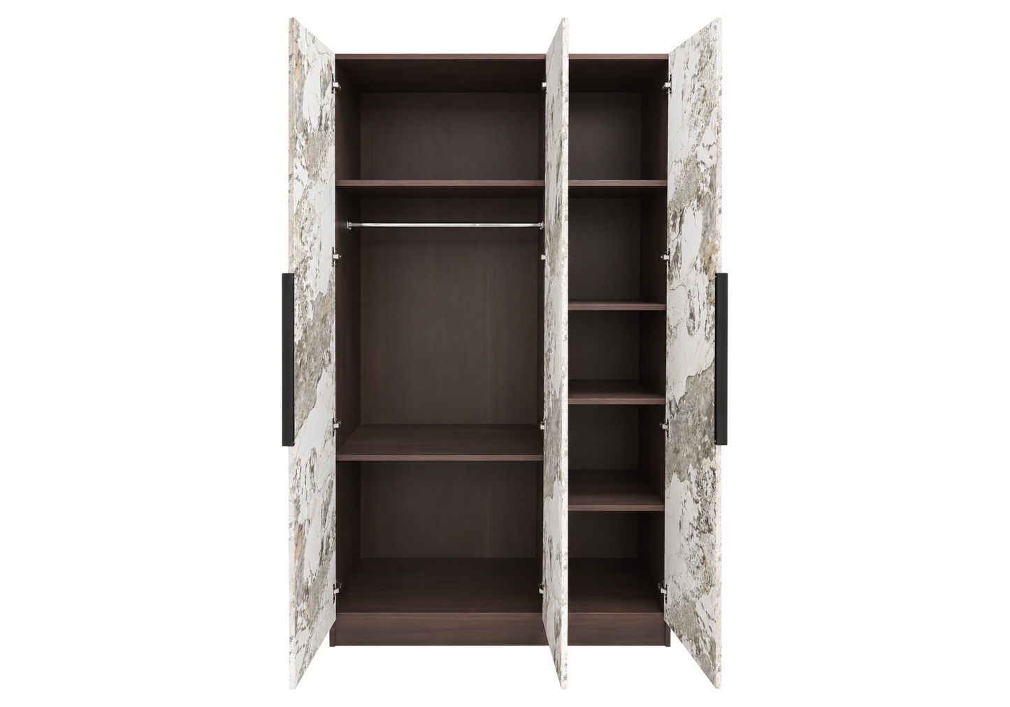 Armoire de rangement 3 portes marbre et noyer - Axel