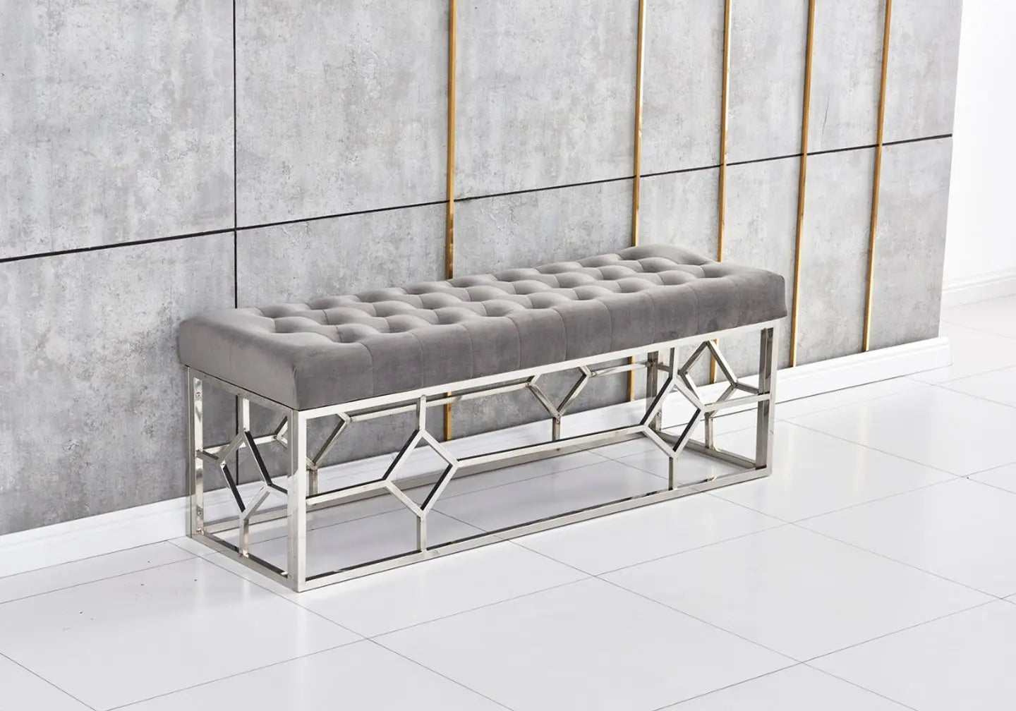 Banc design argenté velours gris ABEL New Design