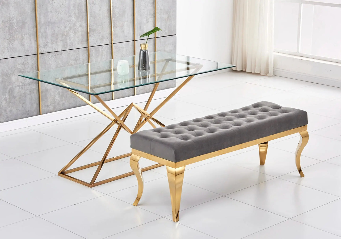 Banc design doré velours gris NEO New Design