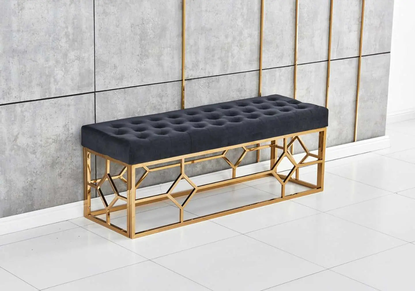 Banc design doré velours noir ABEL - DEKOFLIX