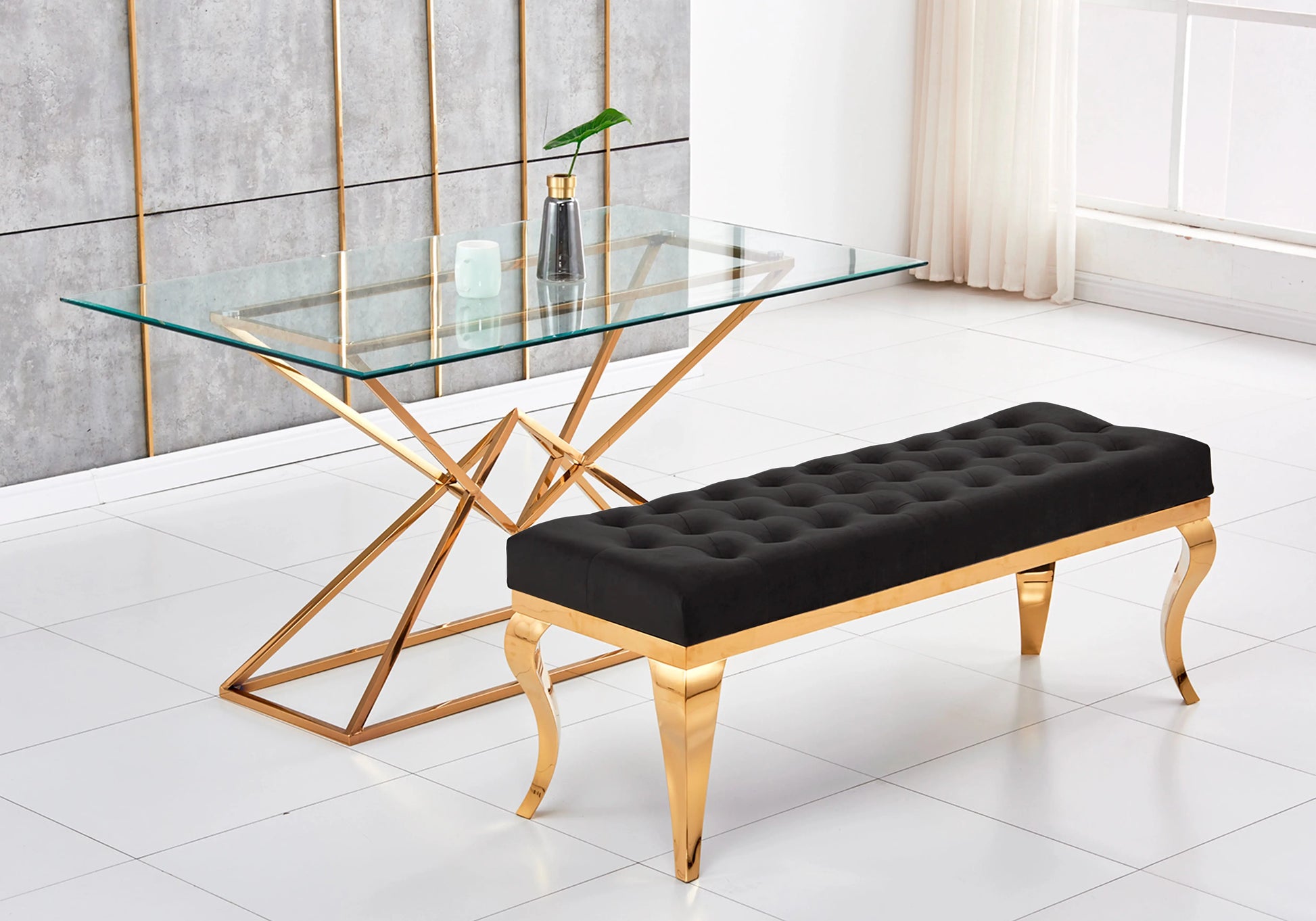 Banc design doré velours noir NEO New Design