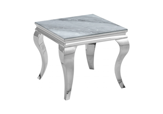 Bout de canapé marbre gris pied argent - NEO New Design