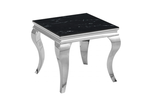 Bout de canapé marbre noir pied argent - NEO New Design