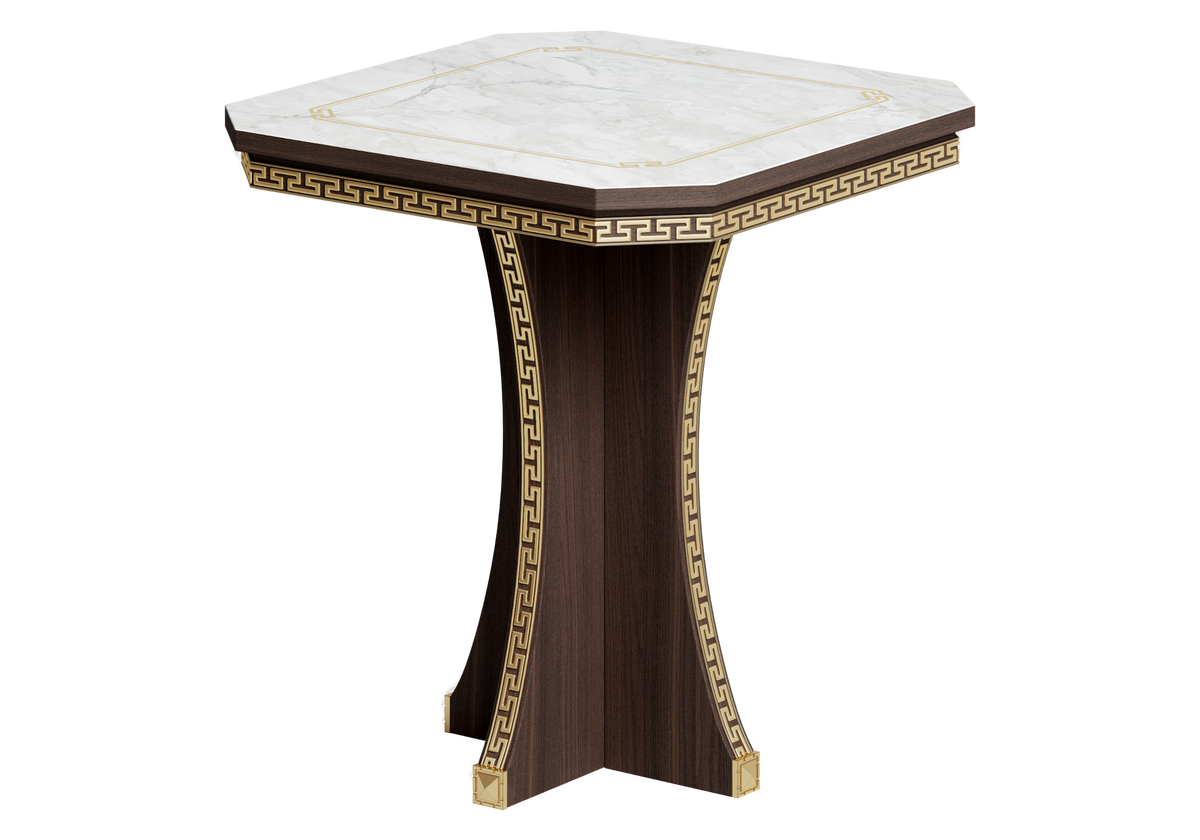 Table basse carrée marbre noyer et or 24K - Romantica