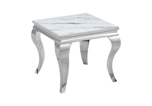 Bout de canapé design marbre blanc argent – Neo