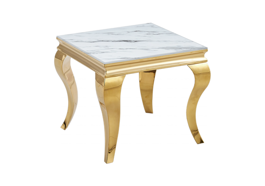 Bout de canapé design marbre blanc or – Neo