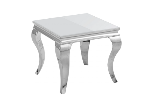 Bout de canapé design verre blanc argent – Neo