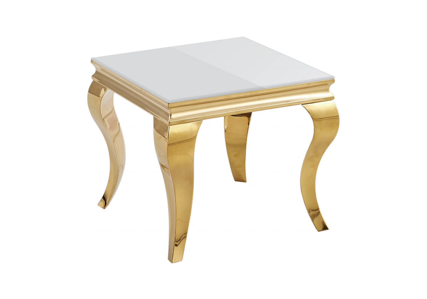 Table verre blanc et chaises simili-cuir noir doré – NEO