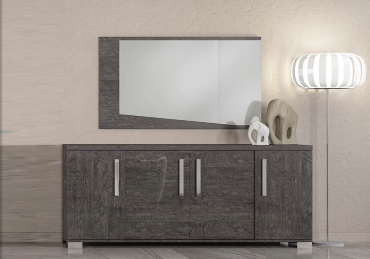 Buffet Bouleau Gris Design Contemporain – Sarah Bois Laqué Status