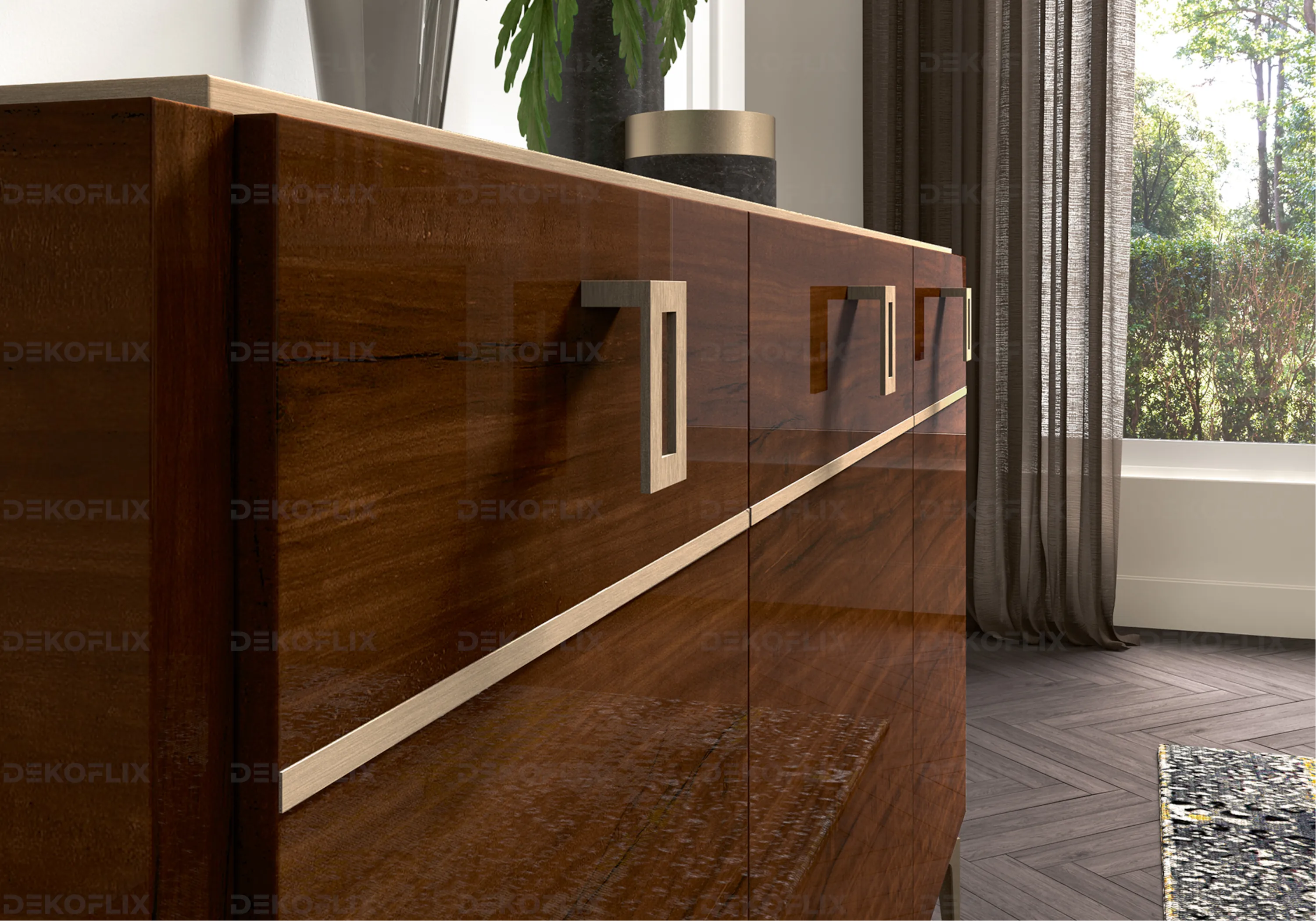 Buffet Noyer Doré – Élégance italienne Collection Eva - DEKOFLIX