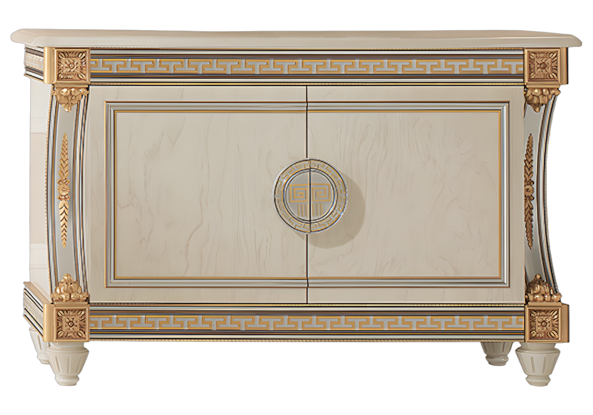 Buffet 2 portes blanc laqué avec ornements dorés - Liberty
