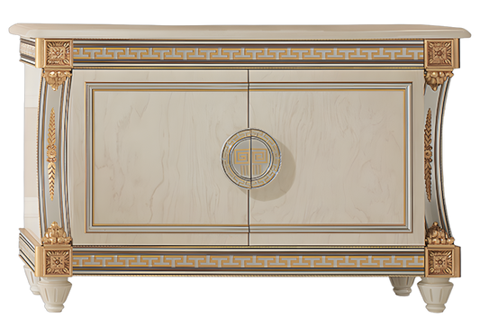 Buffet 2 portes blanc laqué avec ornements dorés - Liberty