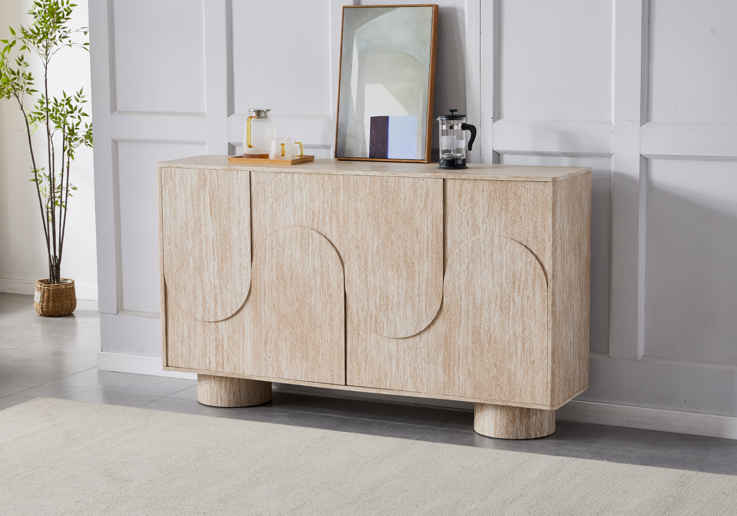 Buffet 4 portes en relief effet travertin - Arche