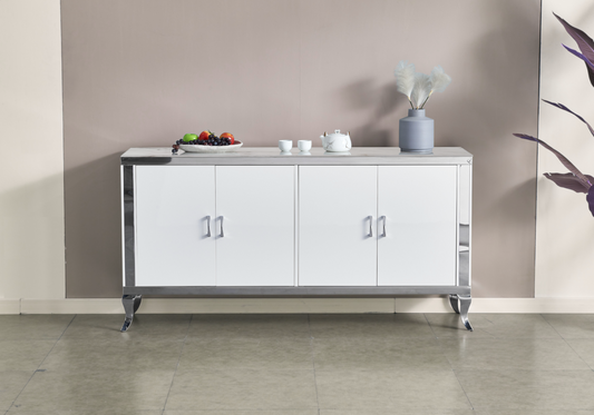 Buffet 4 portes marbre beige argent – Neo