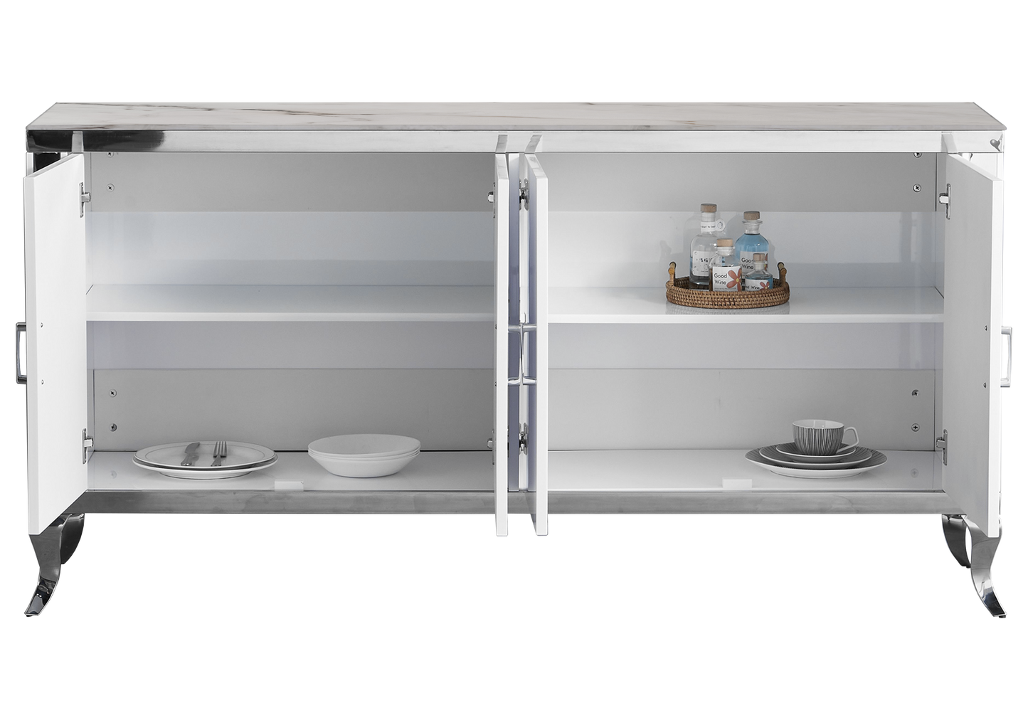 Buffet 4 portes marbre beige argent – Neo