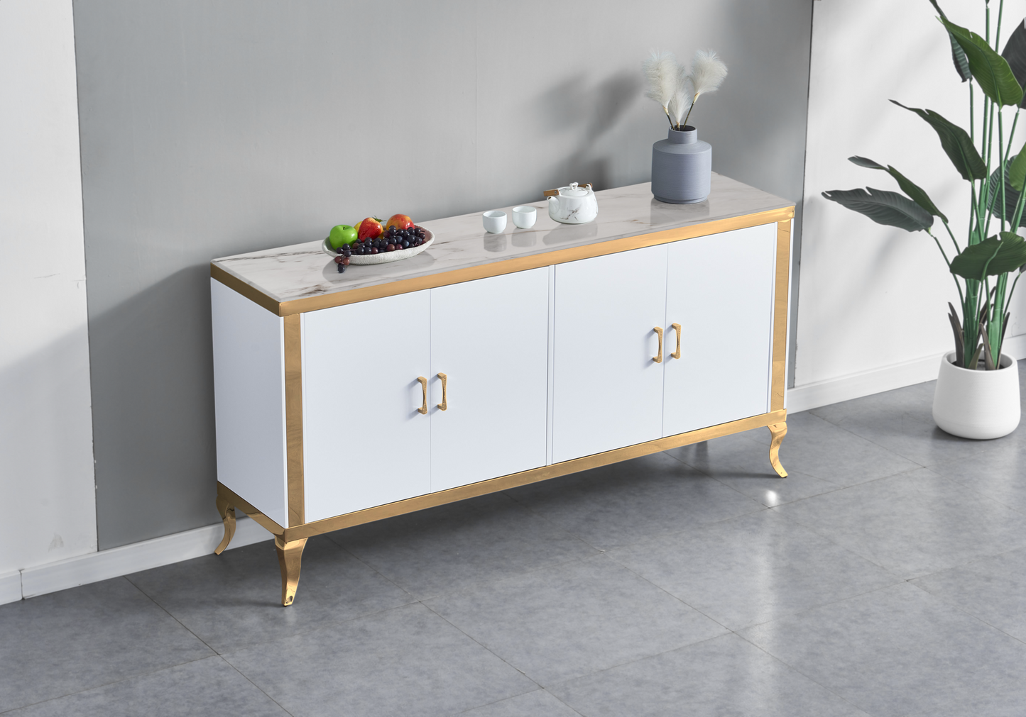 Buffet 4 portes marbre beige doré – Neo