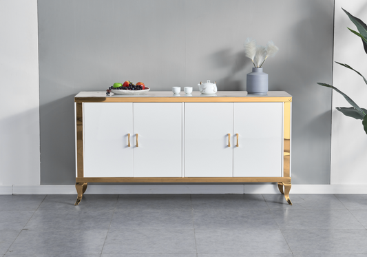 Buffet 4 portes marbre beige doré – Neo