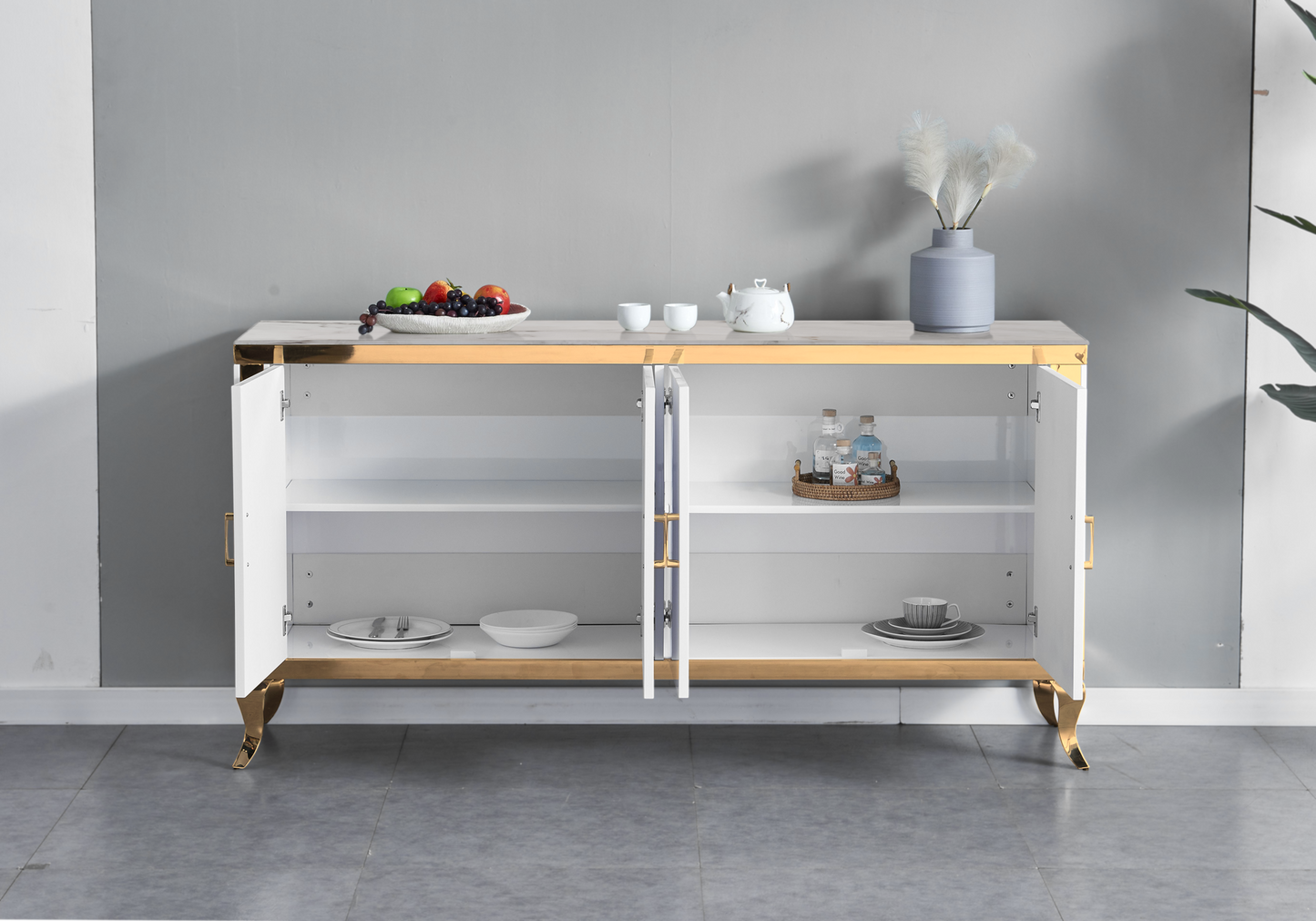 Buffet 4 portes marbre beige doré – Neo
