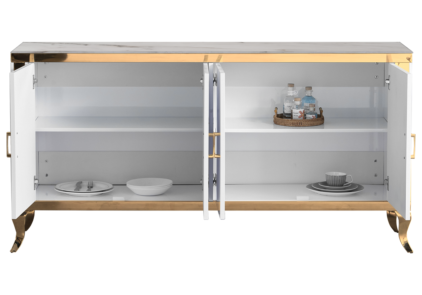 Buffet 4 portes marbre beige doré – Neo