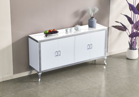 Buffet 4 portes marbre blanc argent – Neo