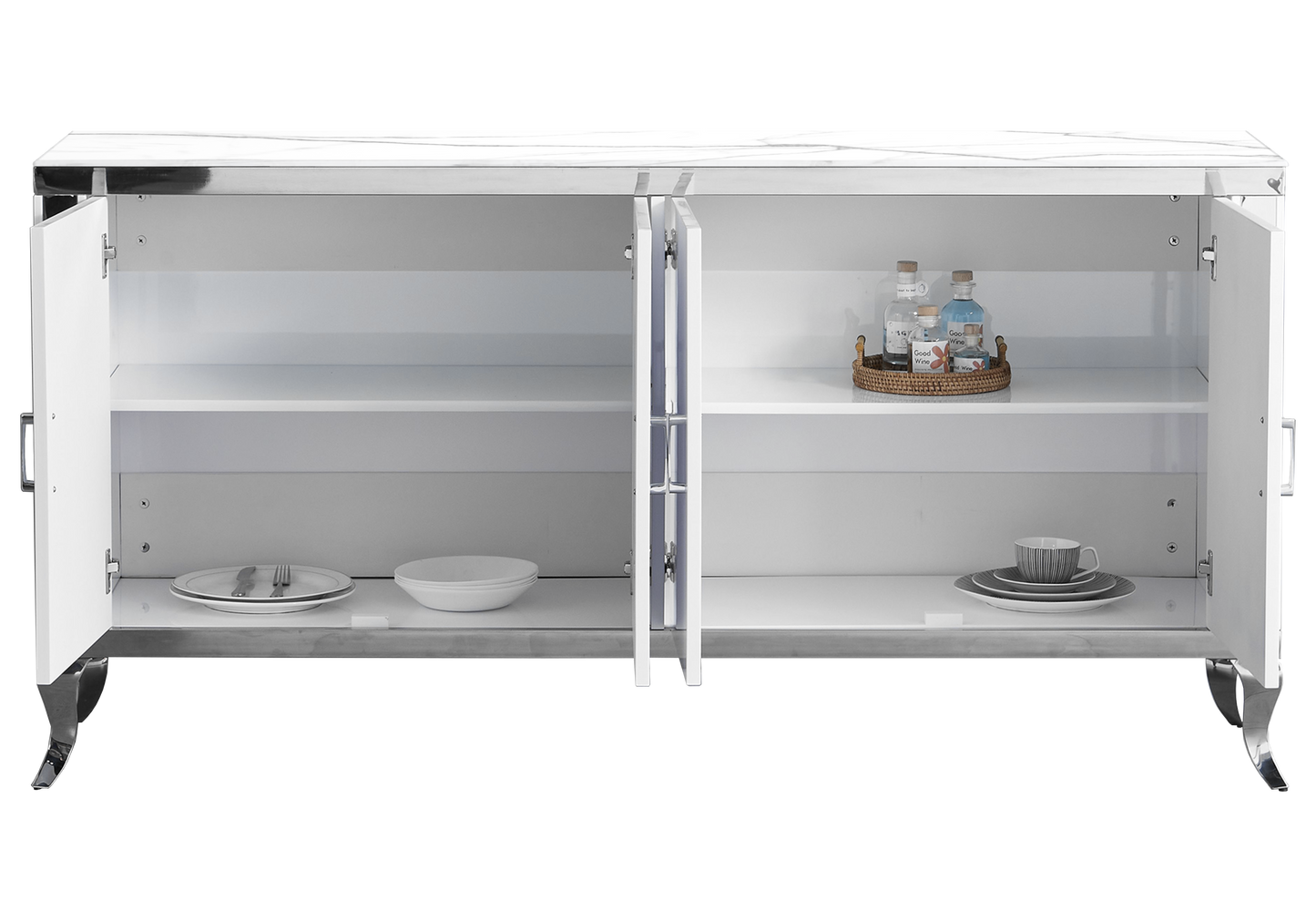Buffet 4 portes marbre blanc argent – Neo
