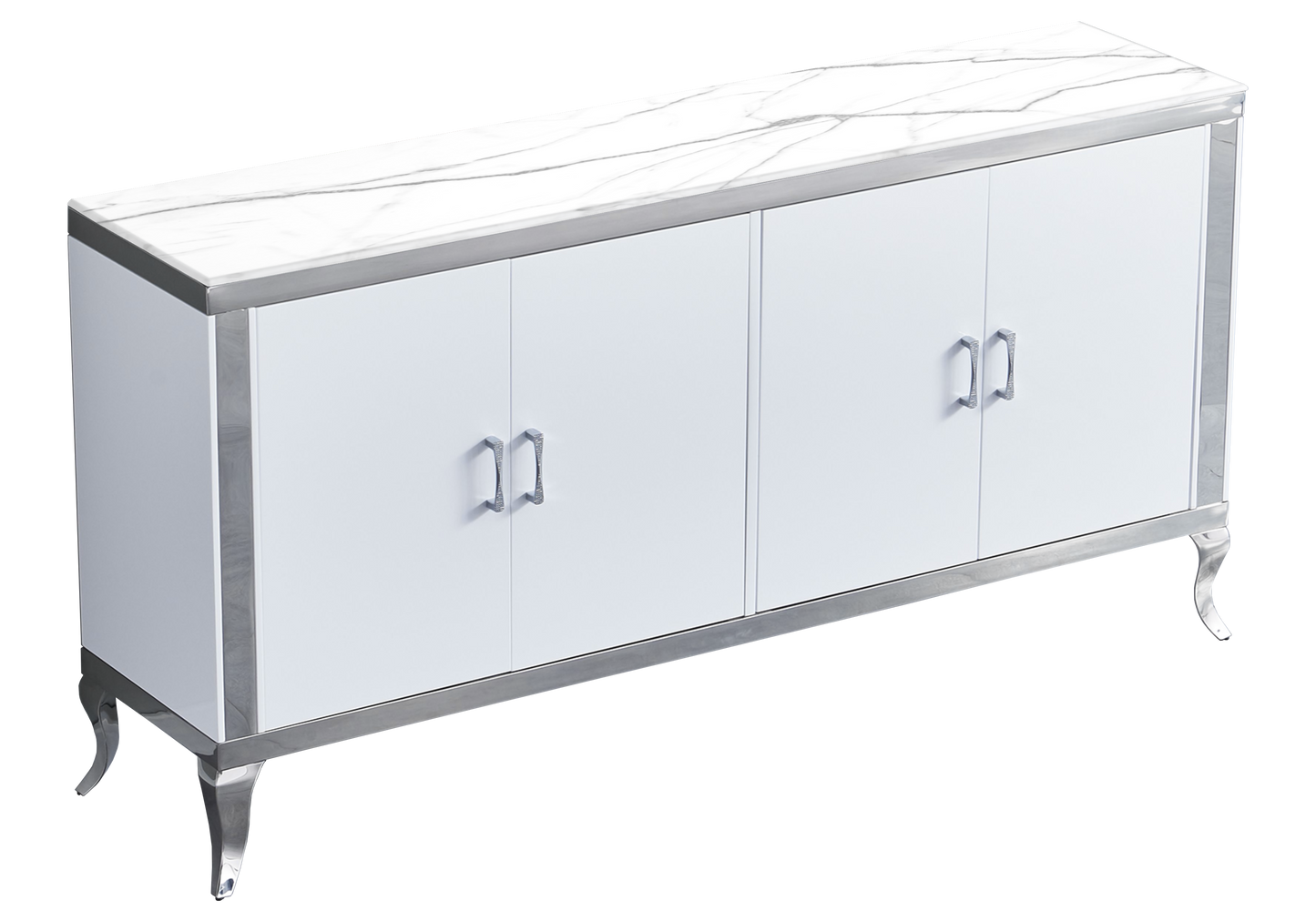 Buffet 4 portes marbre blanc argent – Neo