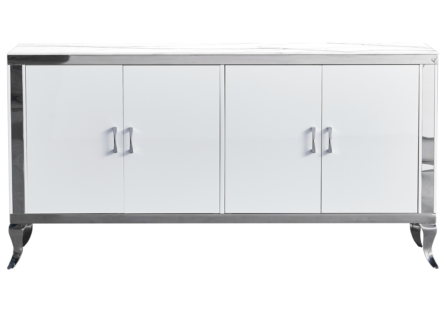 Buffet 4 portes marbre blanc argent – Neo