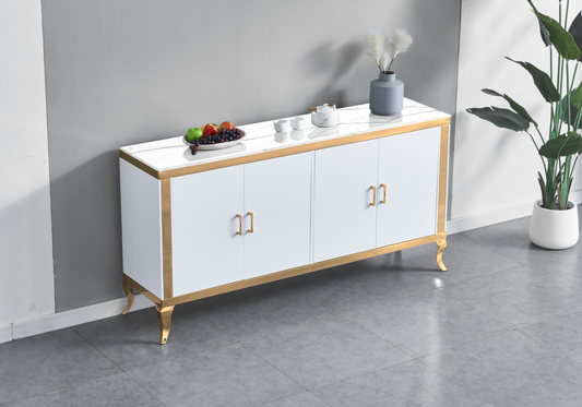 Buffet 4 portes marbre blanc doré – Neo