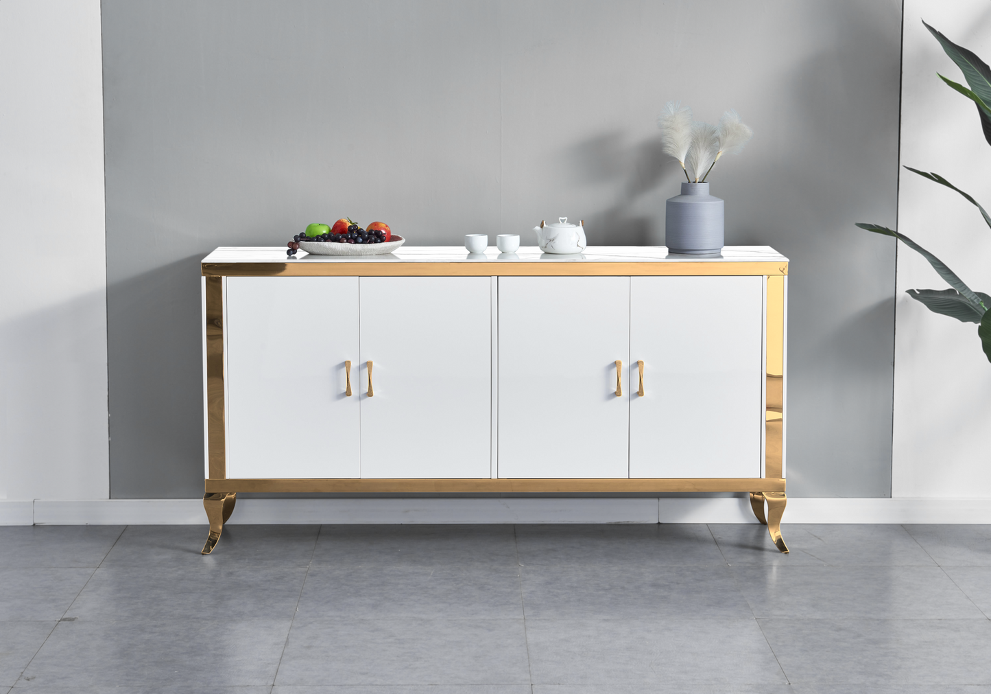 Buffet 4 portes marbre blanc doré – Neo