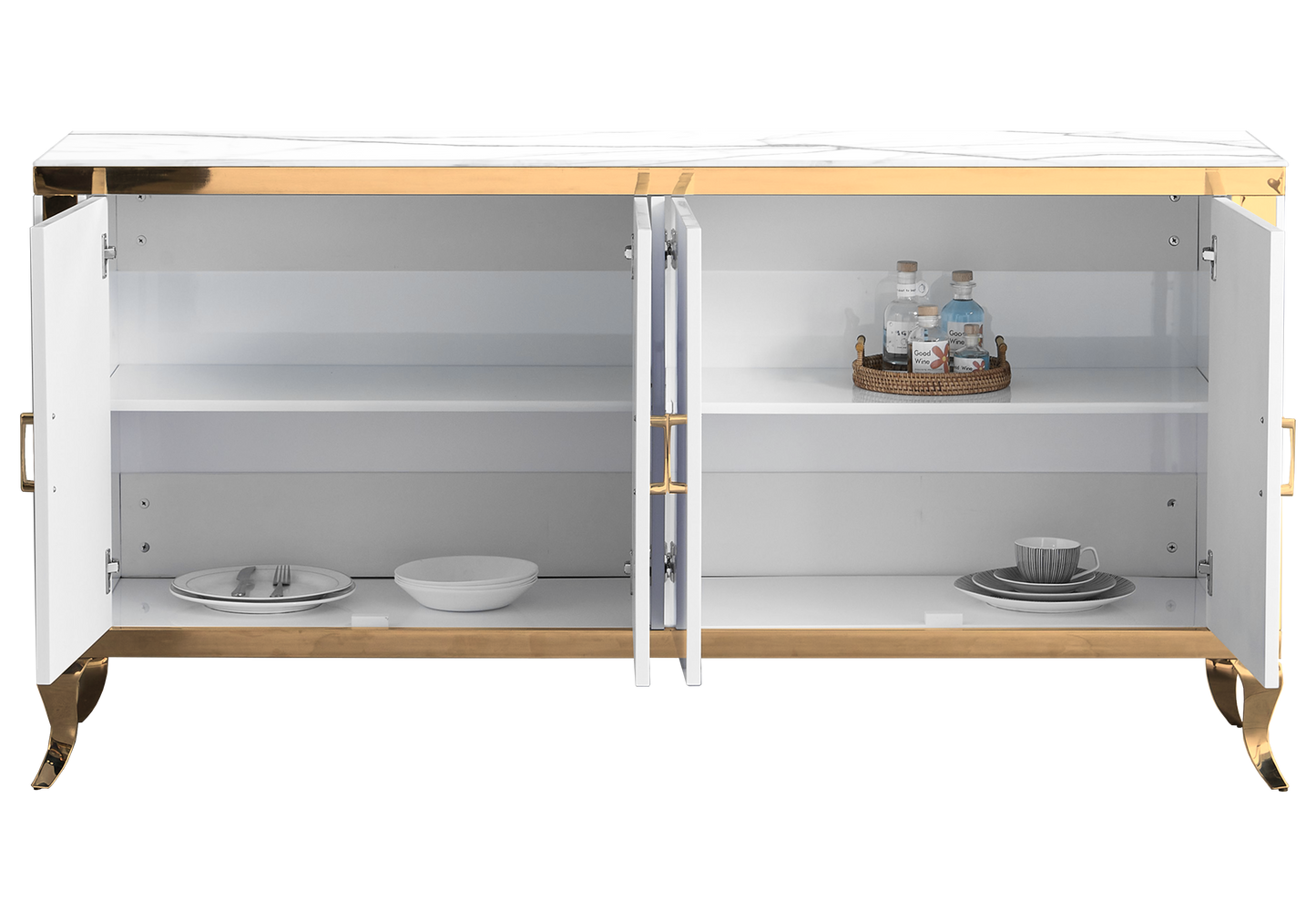 Buffet 4 portes marbre blanc doré – Neo