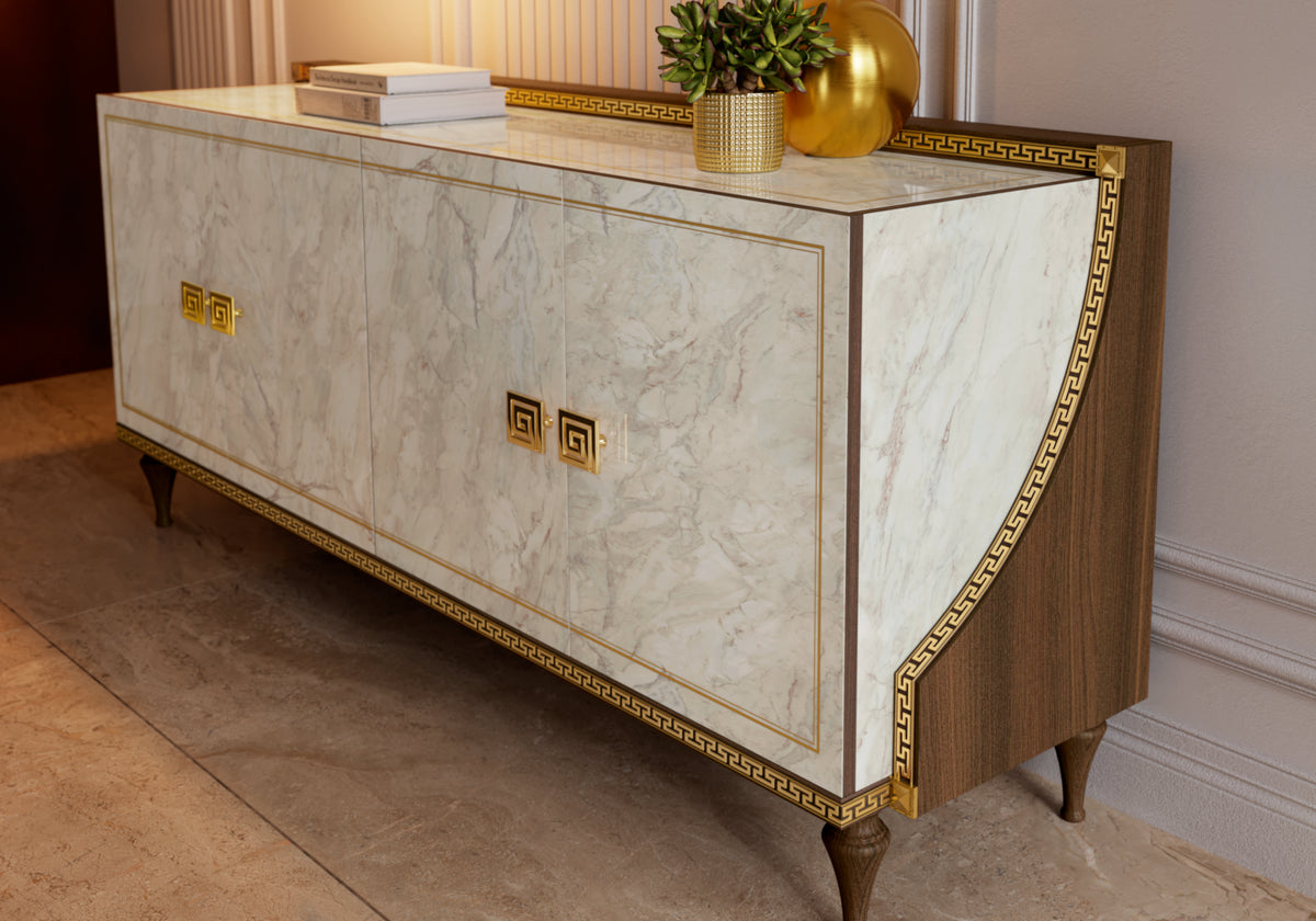Buffet 4 portes marbre noyer et or 24K - Romantica