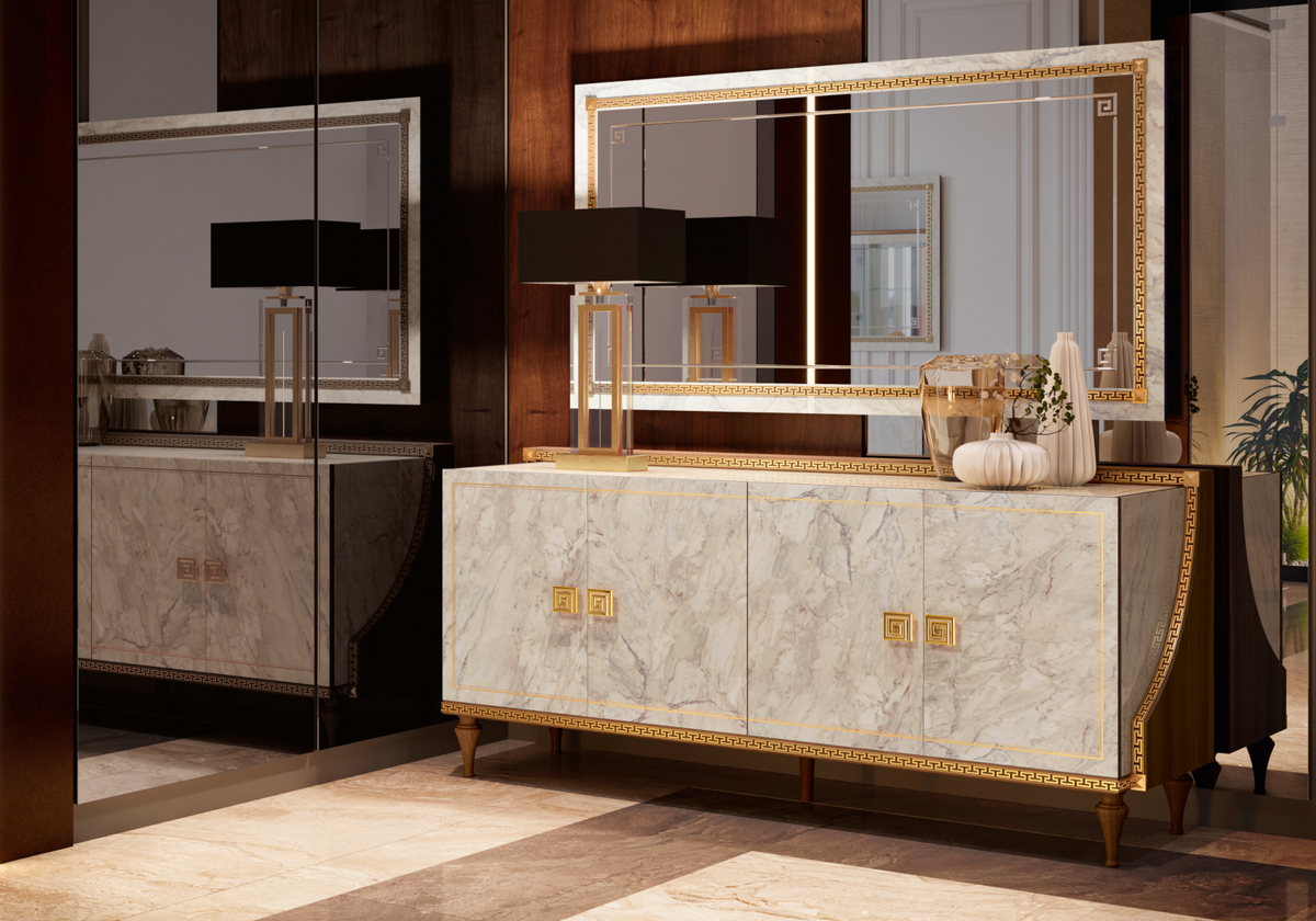 Buffet 4 portes marbre noyer et or 24K - Romantica